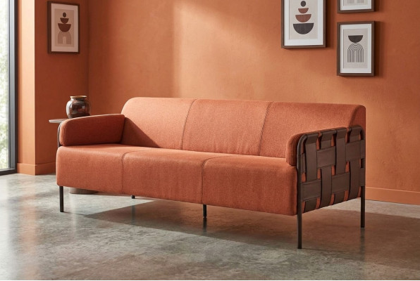 Lederen bank 3-zits oranje sofa moderne bank driezits zacht zitmeubel