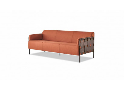 Lederen bank 3-zits oranje sofa moderne bank driezits zacht zitmeubel