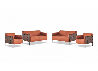 Sofa-Set 2-zitter 2x fauteuils Oranje Modern Textiel Roestvrij staal Sofagarnituren