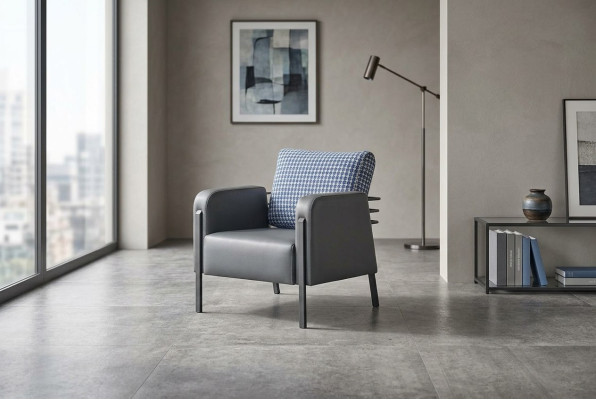 Stoel Grijs Blauw Bekleding Kussen Leer Textiel Modern Roestvrij Staal 1-Zits