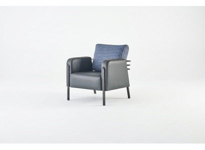 Stoel Grijs Blauw Bekleding Kussen Leer Textiel Modern Roestvrij Staal 1-Zits