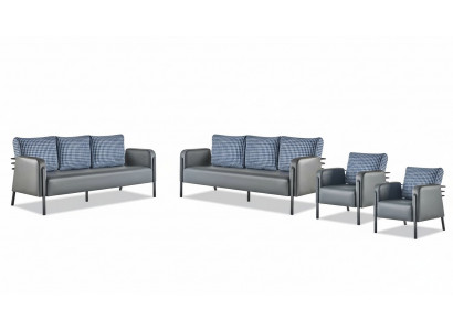 Bankstellen Kussens Roestvrij staal Ledersofa Set 3-zits Fauteuil Grijs Blauw Textiel