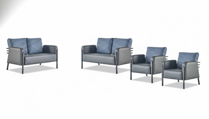 Sofagarnituur Bekledingsset 3-Zits Fauteuil Blauw Grijs Leren Banken Bekleding