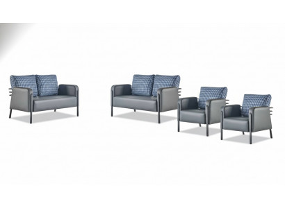 Sofagarnituur Bekledingsset 3-Zits Fauteuil Blauw Grijs Leren Banken Bekleding