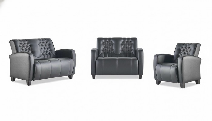 Lederen bankstel 2-zits fauteuil Chesterfield bank zwart modern knopen