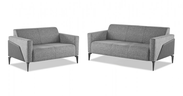 Sofa-Set Sofagarnituur 3-Zits 2-Zits Grijs Leder Moderne Bank Textiel