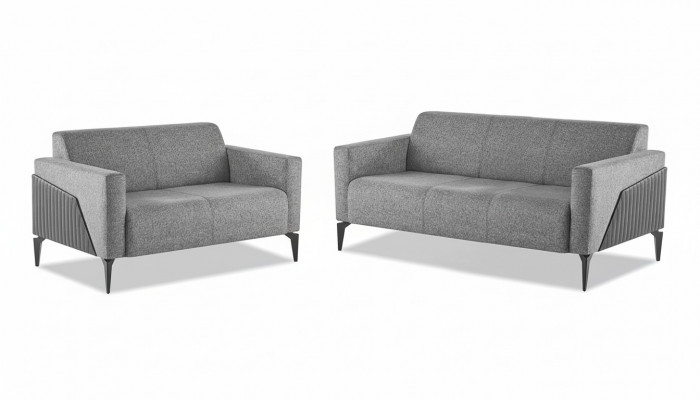 Sofa-Set Sofagarnituur 3-Zits 2-Zits Grijs Leder Moderne Bank Textiel