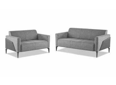 Sofa-Set Sofagarnituur 3-Zits 2-Zits Grijs Leder Moderne Bank Textiel