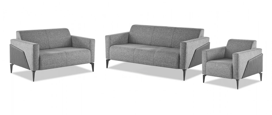 Compleet set 3-zits 2-zits fauteuil grijs leer moderne textiel bank.