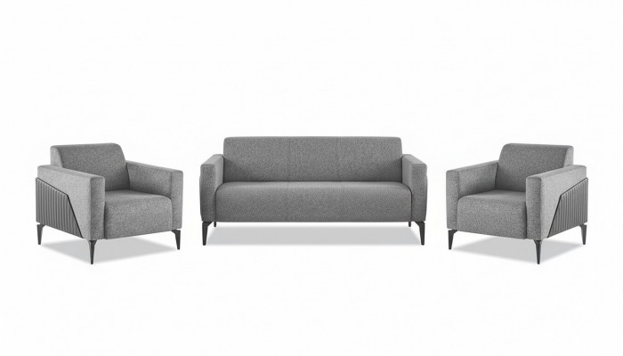 Compleet set 3-zits 2-zits fauteuil grijs leer moderne textiel bank.