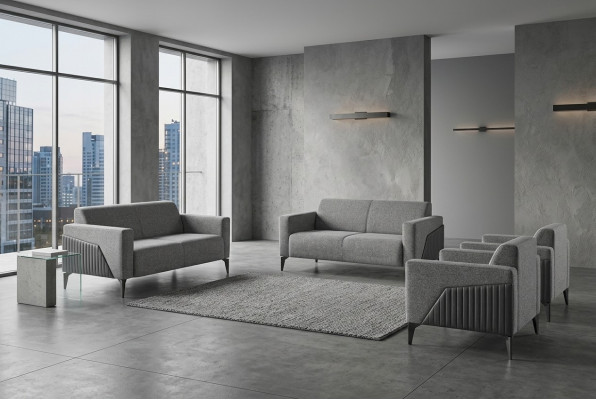 Kompleet Sofa-Set Sofagarnituur 2-zits Fauteuil Grijs Roestvrij Staal Textiel Hout
