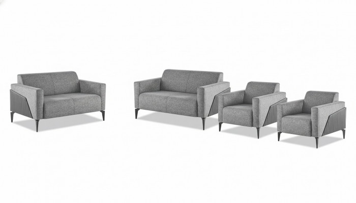 Kompleet Sofa-Set Sofagarnituur 2-zits Fauteuil Grijs Roestvrij Staal Textiel Hout