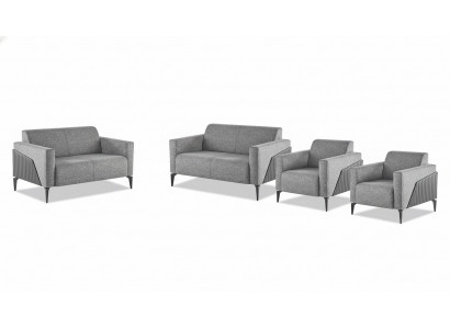 Kompleet Sofa-Set Sofagarnituur 2-zits Fauteuil Grijs Roestvrij Staal Textiel Hout