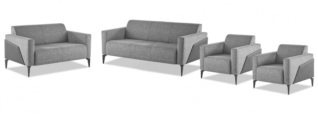 Sofaset 3-zitsbank 2-zitsbank Fauteuil Grijs Textiel Roestvrij Staal Hout Modern
