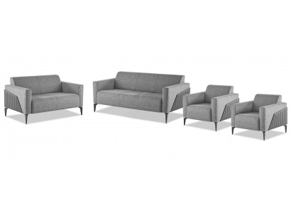 Sofaset 3-zitsbank 2-zitsbank Fauteuil Grijs Textiel Roestvrij Staal Hout Modern