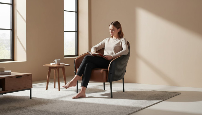 Stoel Bruin Zwart Fauteuil Modern Leer Roestvast Staal 1-Zitter Zacht