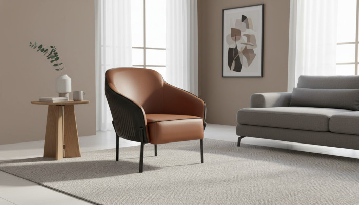 Stoel Bruin Zwart Fauteuil Modern Leer Roestvast Staal 1-Zitter Zacht