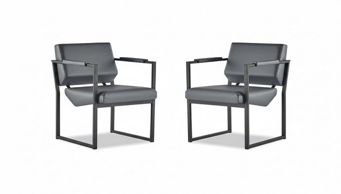 Bureaustoel Set Fauteuil Zwart Leunstoel Modern 1-Zitter Leer Roestvrij Staal