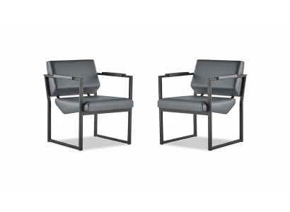 Bureaustoel Set Fauteuil Zwart Leunstoel Modern 1-Zitter Leer Roestvrij Staal