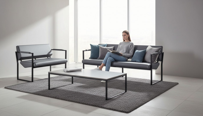 Ledersofa set 3-zits 2-zits zwart leer modern roestvrij staal bank
