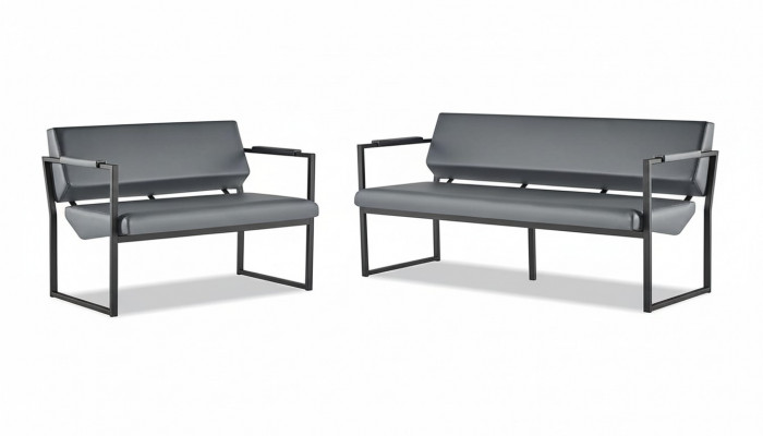 Ledersofa set 3-zits 2-zits zwart leer modern roestvrij staal bank