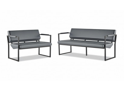 Ledersofa set 3-zits 2-zits zwart leer modern roestvrij staal bank