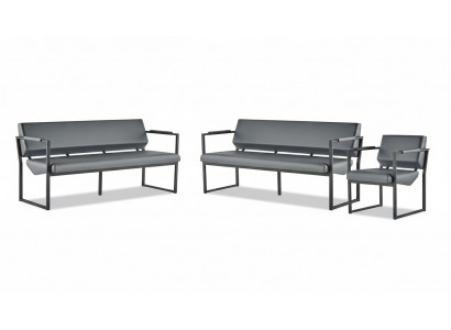 Compleet bureauset, 2-zits sofa's en fauteuils, zwart lederen sofa's, modern leer.