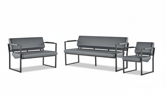 Compleet zwart lederen sofaset bank 3-zits 2-zits fauteuil hout