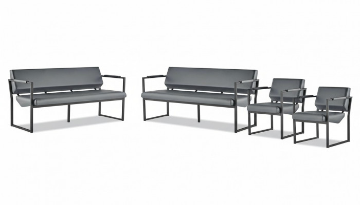 Sofagarnituur Zwart Modern Leren Bankstel Sofa-Set 3-zits Fauteuil Roestvrij Staal