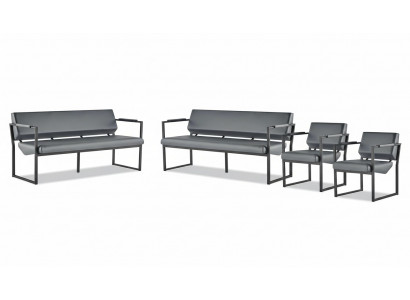 Sofagarnituur Zwart Modern Leren Bankstel Sofa-Set 3-zits Fauteuil Roestvrij Staal