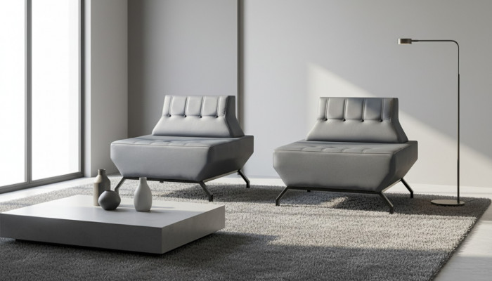 Leunstoel Leder Roestvrij Staal Set Fauteuil Art Deco Grijs Moderne Chesterfield