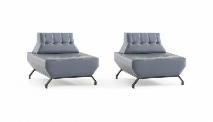 Leunstoel Leder Roestvrij Staal Set Fauteuil Art Deco Grijs Moderne Chesterfield