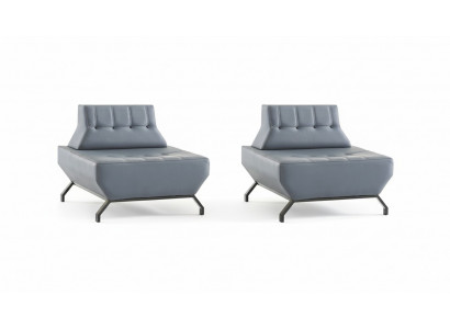 Leunstoel Leder Roestvrij Staal Set Fauteuil Art Deco Grijs Moderne Chesterfield