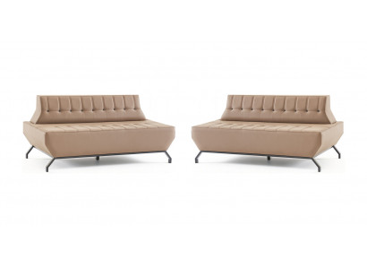 Ledersofa set 2-zitter beige leder Art Deco stijl Chesterfield roestvrij staal