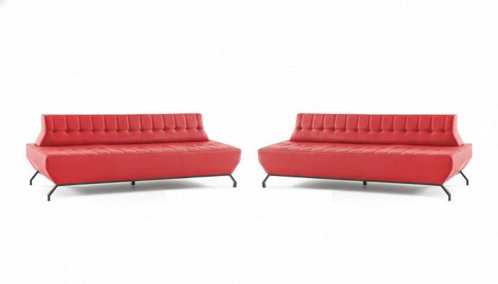 Sofa-set roestvrij staal leer Chesterfield 2-zitsbank leer Art Deco rood
