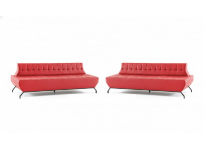 Sofa-set roestvrij staal leer Chesterfield 2-zitsbank leer Art Deco rood
