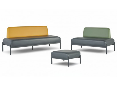 Compleet set 3-zits 2-zits fauteuil zwart geel groen art deco leer