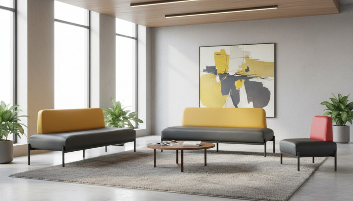 Lederen sofa's Geel Rood Art Deco Roestvrij staal 3-zits Fauteuil Zwart Lederen Set