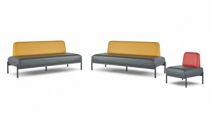 Lederen sofa's Geel Rood Art Deco Roestvrij staal 3-zits Fauteuil Zwart Lederen Set