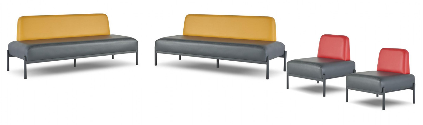 Compleet lederen sofa's 3-zits fauteuil zwart art deco roestvrij staal rood geel