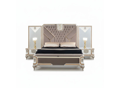 Luxueuze slaapkamer set bed + 2x nachtkastjes 3-delig moderne meubels hout