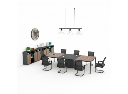 Komplettbüro Konferenztisch Schränke Bürotisch Schwarz Holz Büro 4tlg
