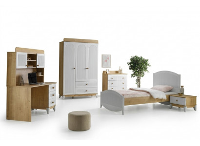 Set Bett Nachttisch Kommode Kleiderschrank und Schreibtisch Schlafzimmer 5tlg
