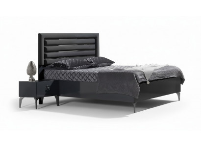 Schlafzimmer Set Bett + 2x Nachttische 3tlg Moderne Möbel Holz Schwarz 180cm
