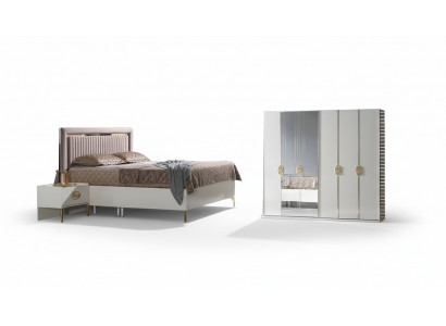 Schlafzimmer Set Bett + 2x Nachttische + Kleiderschrank Luxus Moderne Möbel 4tlg