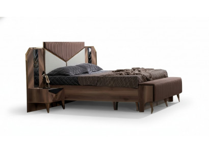 Schlafzimmer Set Bett + 2x Nachttische Bettset modernes Braun Möbel Set 3tlg.
