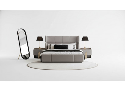 Bett 2x Nachttische mit Standspiegel Doppelbett Edelstahl Schlafzimmer