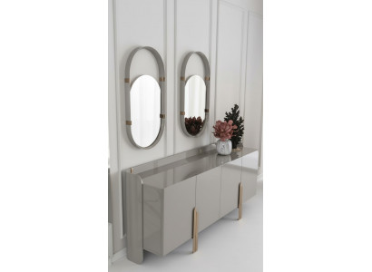 Sideboard Anrichte mit 2x Designer Spiegele Oval Hochglanz Edelstahl