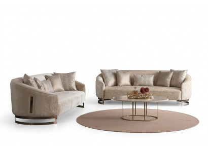 Couchgarnitur Sofa Set 2x Sofas 3 Sitzer Couchtisch Edelstahl Wohnzimmer 3tlg.