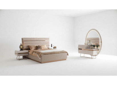 Bett 2x Nachttische Kommode mit groß Spiegel Schlafzimmer Set Komplett 5tlg
